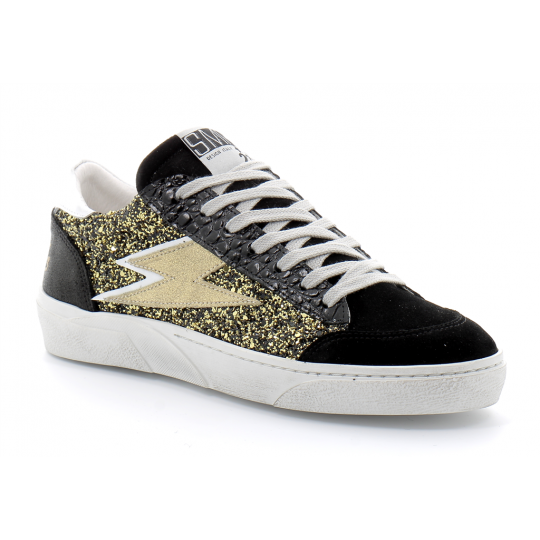 Basket mode basse à lacet pour femme ELISE noir-or 4519