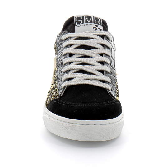 Basket mode basse à lacet pour femme ELISE noir-or 4519