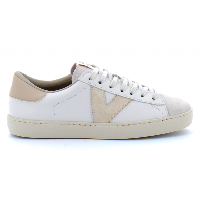Baskets basses à lacets en cuir pour femme 1126142 blanc-beige hielo