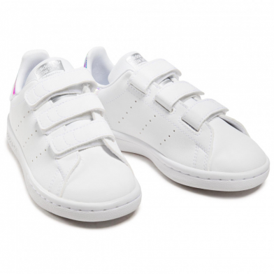 Chaussures de sport à scratch pour enfant stan smith blanc-silver fx7539