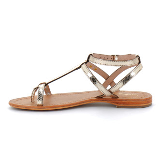 Sandales pour femme bride cheville en cuir Hilan or-serpent 63507
