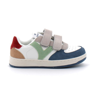 Basket à scratch pour enfant TIEMPO SCRATCH CUIR FENDU MULTICOLORE jeans