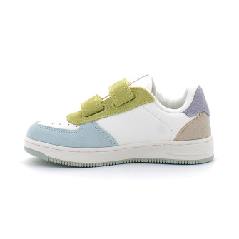 Basket à scratch pour enfant TIEMPO SCRATCH CUIR FENDU MULTICOLORE celeste