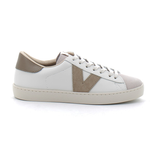 Baskets basses à lacets en cuir pour femme 1126142 beige