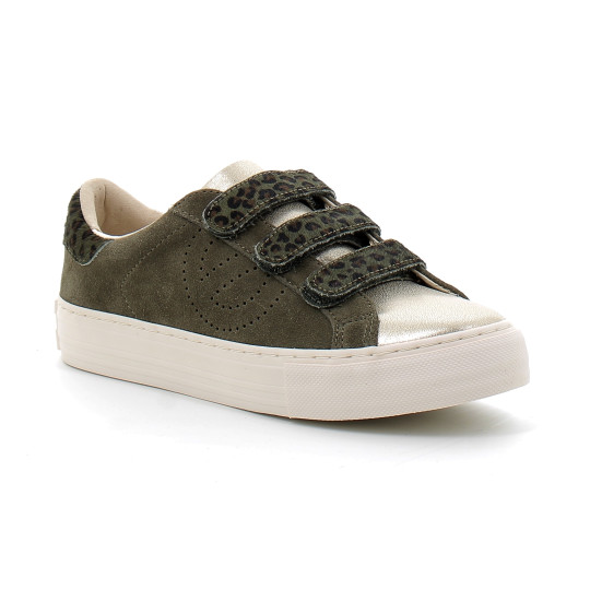 Basket mode à scratch en cuir pour femme ARCADE STRAPS PERFOS olive ongf-le04-d9