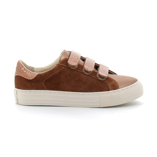 Basket mode à scratch en cuir pour femme ARCADE STRAPS PERFOS brun ongf-iv01-kc